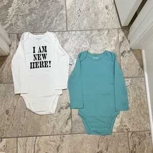 NWT size 24 Months Okie Dokie Set of Two Baby Bodysuits - White and Teal